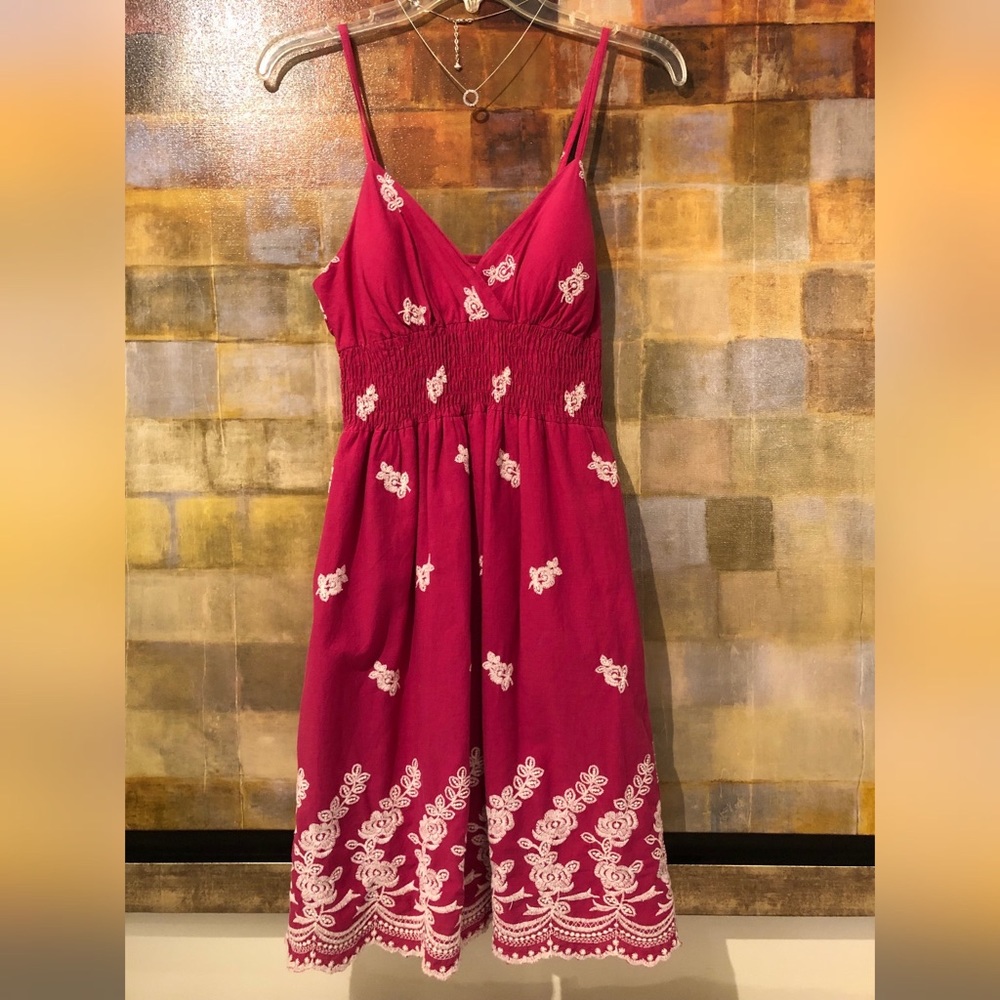 SHES COOL Fuchsia SunDress w Cream Embroidery MINT